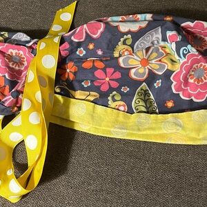 Yellow and grey spring pony scrub cap with ribbion  tie